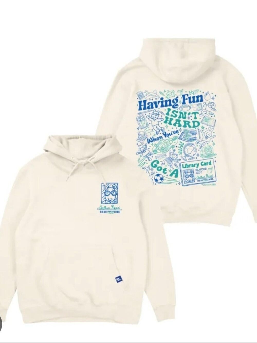 RetroKid Arthur Read Library Card Cream Streetwear Hoodie Sixe 2XL